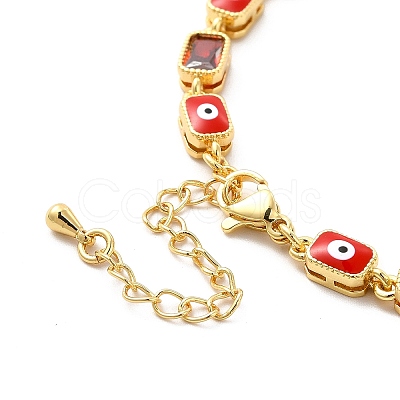 Enamel Evil Eye & Cubic Zirconia Rectangle Link Chain Bracelet BJEW-C029-02G-10-1