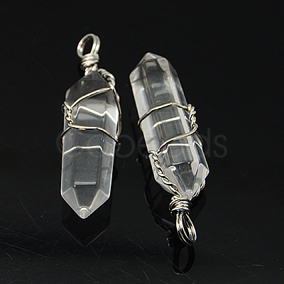 Natural Quartz Crystal Double Terminated Pointed Pendants G-J062-05P-1