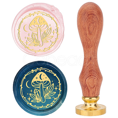 Brass Wax Seal Stamps with Rosewood Handle AJEW-WH0412-0047-1