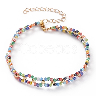 Round Opaque Lustered Glass Seed Beaded Bracelets BJEW-JB05870-02-1