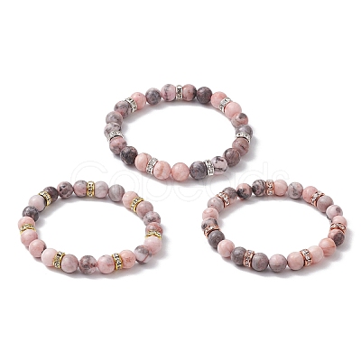 3Pcs 3 Colors 8.5mm Round Natural Pink Zebra Jasper Beaded Stretch Bracelets BJEW-JB10256-1