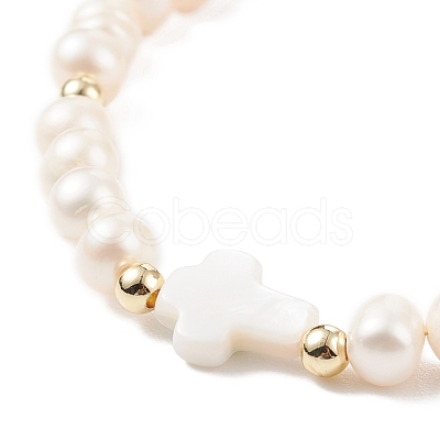 Natural Shell & Pearl Braided Bead Bracelet BJEW-JB08237-04-1