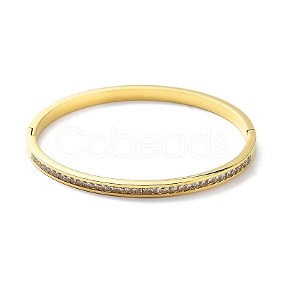 Ion Plating(IP) 304 Stainless Steel Hinged Bangle with Rhinestone BJEW-M309-03G-1