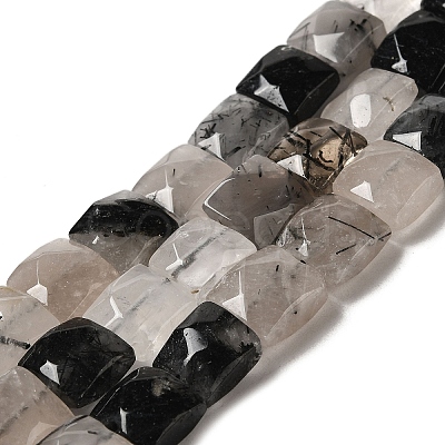 Natural Black Tourmalinated Quartz Beads Strands G-C109-A01-02-1