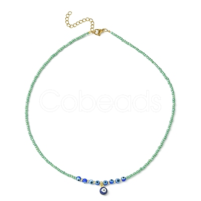 Lampwork Evil Eye Pendant Necklace with Glass Seed Beaded Chains for Women NJEW-JN04419-1