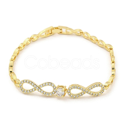 Brass Micro Pave Clear Cubic Zirconia Infinity Link Chain Bracelets for Women BJEW-R315-01F-G-1