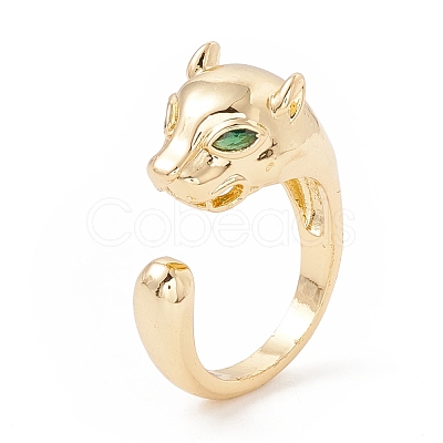 Yellow Green Cubic Zirconia Leopard Open Cuff Ring KK-E005-13G-1