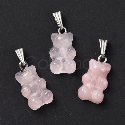 Natural Rose Quartz Pendants G-G854-01P-06-1