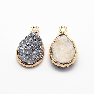 Electroplate Natural Druzy Crystal Charms G-A124-06J-1