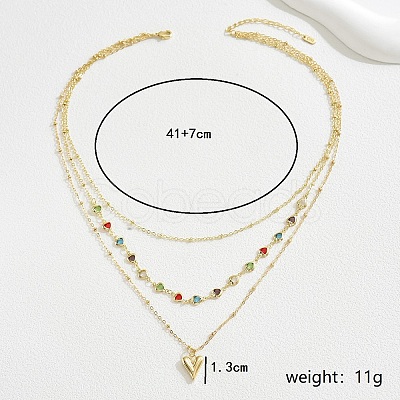 Luxury Multilayer Brass Colorful Rhinestone Heart Pendant Necklaces for Women Party Casual Wear DN4592-1