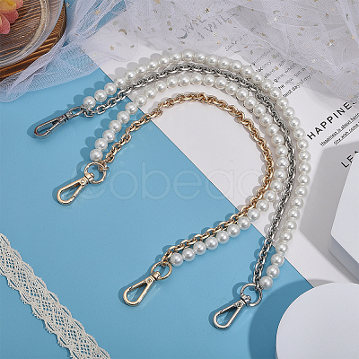 CHGCRAFT 2Pcs 2 Colors Plastic Imitation Pearl Beaded Double Strand Bag Handles DIY-CA0005-93-1