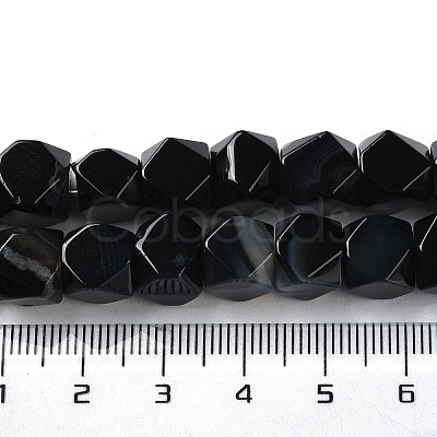 Natural Black Agate Star Cut Round Beads Strands G-M418-C14-01-1