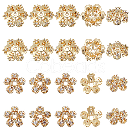 DICOSMETIC 20Pcs 2 Style Brass Micro Pave Clear Cubic Zirconia Fancy Bead Caps KK-DC0001-53-1
