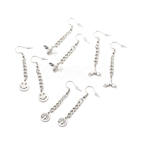 Tarnish Resistant Curb Chains with Charm Long Dangle Earrings EJEW-JE04963-1