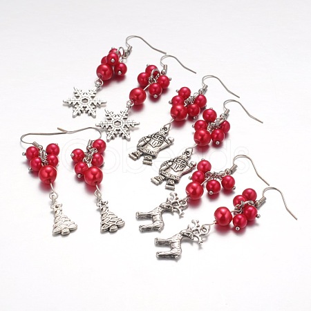 Mixed Christmas Theme Tibetan Style Alloy Dangle Earrings EJEW-JE01637-1