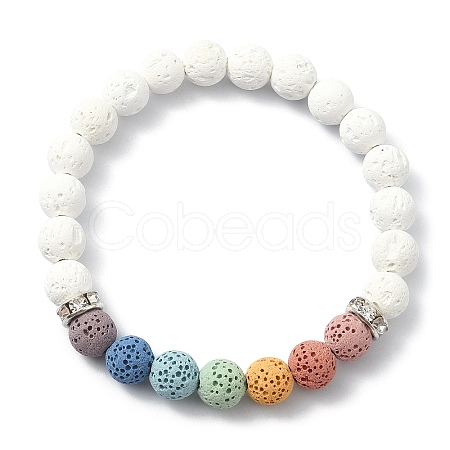 Dyed Natural Lava Rock Round Beaded Stretch Bracelets BJEW-TA00337-02-1