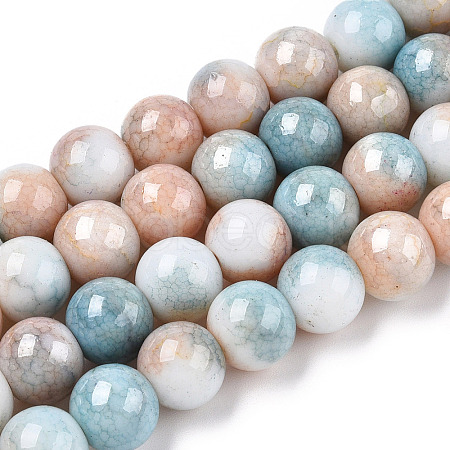 Opaque Crackle Glass Round Beads Strands GLAA-T031-10mm-01C-1