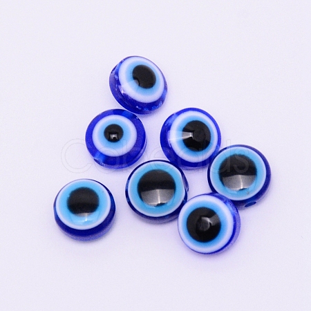 Flat Round Evil Eye Resin Beads RESI-WH0012-05A-1