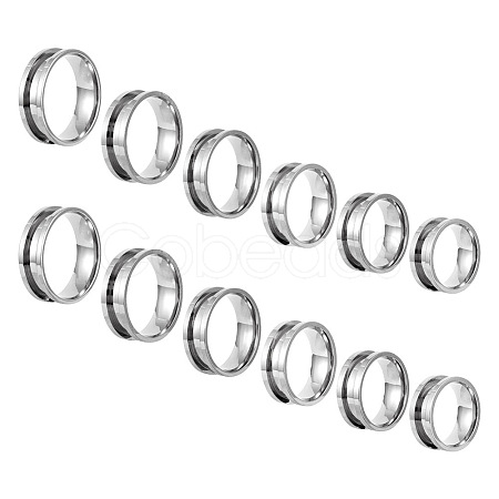  12Pcs 6 Styles 201 Stainless Steel Grooved Finger Ring Settings RJEW-TA0001-04P-1