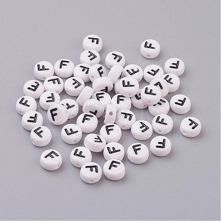 Flat Round with Letter F Acrylic Beads X-PL37C9070-F-1