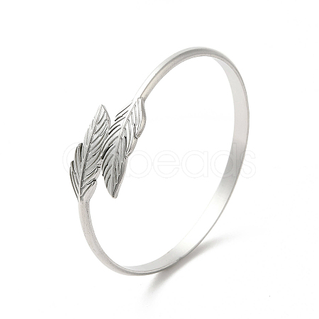 Non-Tarnish 304 Stainless Steel Leaf Cuff Bangles BJEW-A003-03P-1