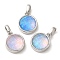 Rack Plating Brass with Synthetic Opal Pendants, Flat Round, Mixed Color, 14.5x11.5x6.5mm, Hole: 5mm