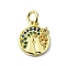 Brass Micro Pave Colorful Cubic Zirconia Pendants, with Jump Ring, Flat Round with Cat Charm, Real 18K Gold Plated, 12x9.5x2mm, Hole: 3mm