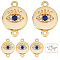 Beebeecraft Brass Micro Pave Clear & Royal Blue Cubic Zirconia Connector Charms, Flat Round with Eye, Real 18K Gold Plated, 14x10x1.5mm, Hole: 1.2mm, 10pcs/box