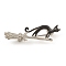 Alloy Rhinestone Brooch Pin, Enamel Cat with Broom, Platinum, 19x50.5x10.5mm