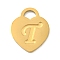 Ion Plating(IP) 304 Stainless Steel Pendants, Laser Cut, Heart with Letter Charm, Golden, Letter T, 15x12x1mm, Hole: 3x3.5mm