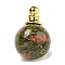 Natural Unakite Perfume Bottle Pendants, with 304 Stainless Steel Findings, Round, 25x16mm, Hole: 2mm