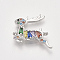 Brass Micro Pave Cubic Zirconia Links, Deer, Colorful, Platinum, 17x19x2.5mm, Hole: 1mm