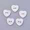 2-Hole Shell Buttons, Undyed, Heart, Floral White, 12x12x2mm, Hole: 1.4mm