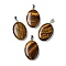 Natural Tiger Eye Pendants, Oval Charms with Platinum Plated Metal Findings, 39.5x26x6mm, Hole: 7.6x4mm