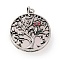 Natural Rose Quartz Tree of Life with Owl Pendants, Rack Plating Anstique Silver Plated Alloy Siam Rhinestone Flat Round Charms, Lead Free & Cadmium Free, 31.5x27.5x10~11mm, Hole: 8x4mm