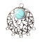 Tibetan Style Alloy Chandelier Components, Flat Round, with Synthetic Turquoise, Antique Silver, 35x30x6mm, Hole: 3mm