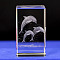 3D Laser Engraving Animal Glass Figurine, for Home Office Desktop Ornaments, Cuboid, Dolphin, 39.5x39.5x59.5mm