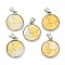 Natural Yellow Shell Carved Cameo Lady Pendants, Rack Plating Brass Flat Round Charms, Platinum, 20.5x17x4mm, Hole: 3.5x5mm