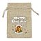 Christmas Printed Burlap Packing Pouches Drawstring Bags, Rectangle, Tan, House, 14x10x0.01cm