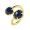 Round Natural Lapis Lazuli Open Cuff Rings, Golden Plated Brass Ring for Unisex, Inner Diameter: 19mm