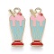 Light Gold Plated Alloy Jewelry Enamel Pendants, Ice Cream, Blue, 21x9.5x2.5mm, Hole: 1.7mm