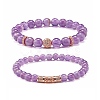 Natural Amethyst Round Beads Stretch Bracelets Set BJEW-JB06980-02-1