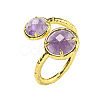 Round Natural Amethyst Open Cuff Rings RJEW-C087-02G-03-1