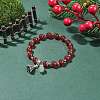 Natural Red Agate Carnelian(Dyed & Heated) & Green Aventurine Stretch Bracelet with Alloy Christmas Tree Charm BJEW-TA00124-2