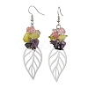 Leaf 201 Stainless Steel Natural Amethyst & Natural Lemon Jade & Natural Tourmaline & Synthetic Cherry Quartz Chip Dangle Earrings EJEW-JE06138-04-1