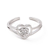 Clear Cubic Zirconia Heart Open Cuff Ring RJEW-G283-10P-2