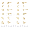 AHADERMAKER 12 Pairs 6 Style Tiny Ball & Crown & Heart & Moon & Star Brass Stud Earrings for Women KK-GA0001-50-1