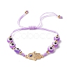 Flat Round with Evil Eye Resin Braided Beads Bracelet BJEW-JB07350-2