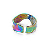 Rainbow Color 304 Stainless Steel Irregular Cuff Ring RJEW-N038-039M-2