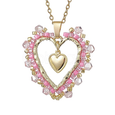 Seed Beads & Glass Heart Pendant Necklaces NJEW-MZ00043-1